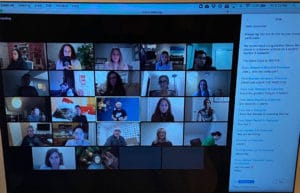 Screen of Zoom party with faces