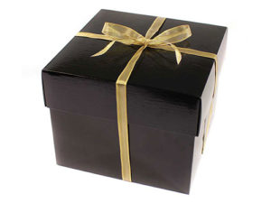 Black box with gold ribbon